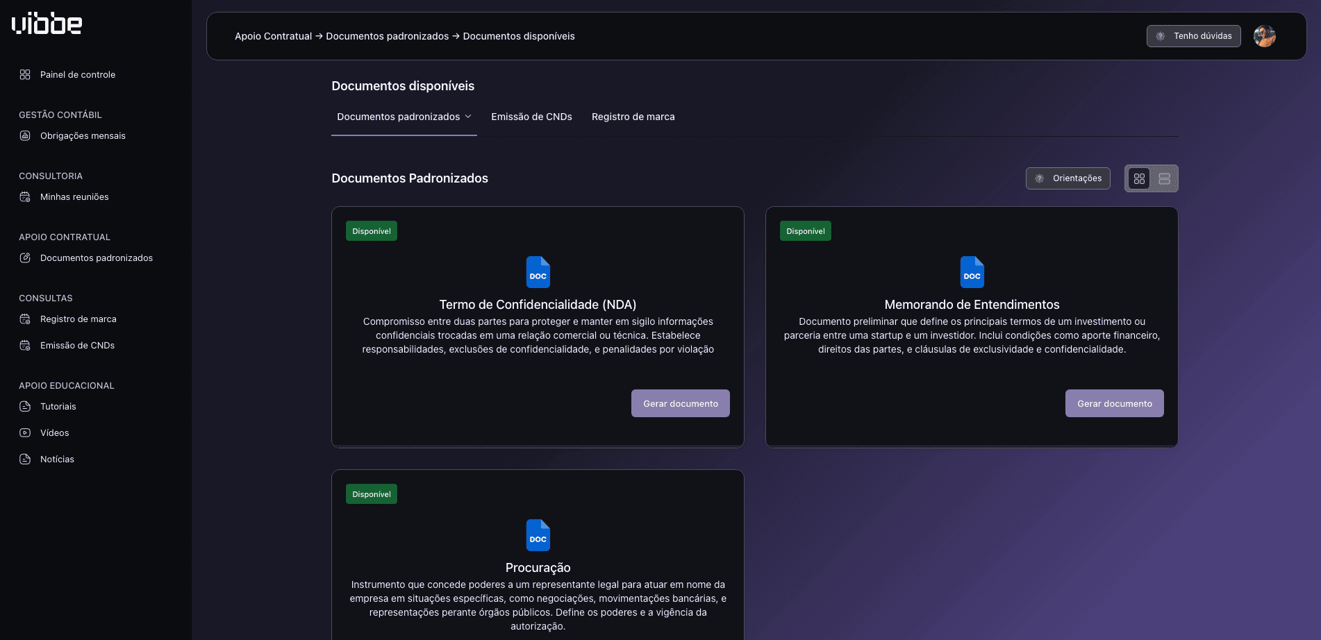Screenshot da funcionalidade de departamento pessoal da plataforma Vibbe Hub